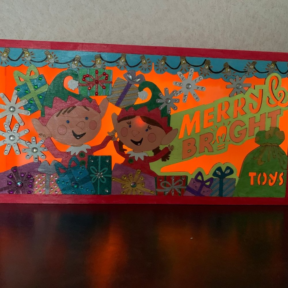 #491- Shadow Box Night Light Wooden & Hand Painted